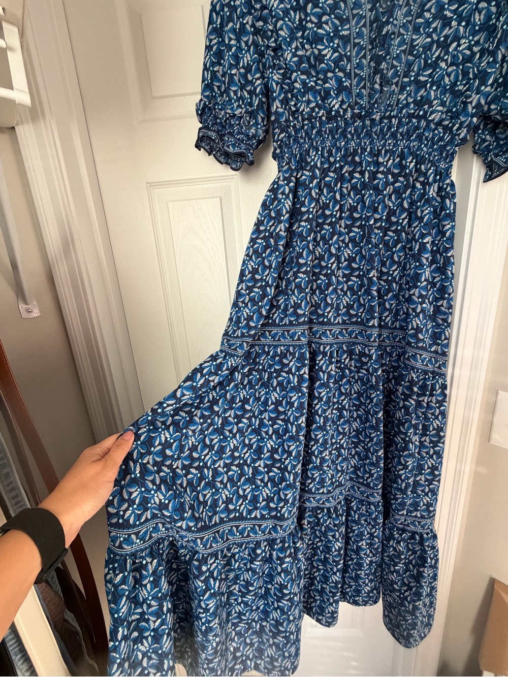 Max Studio Blue Floral Ruffle V-Neck Maxi Dress - Picture 2 of 8